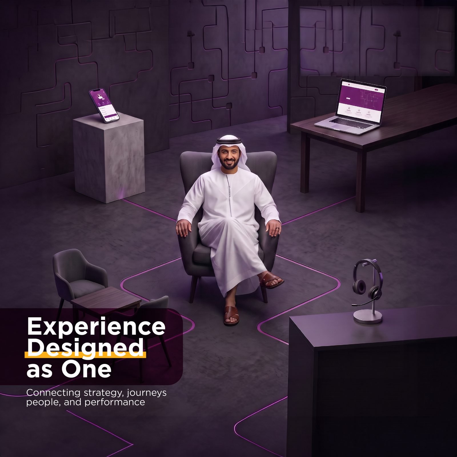 Experience designed as one — connecting strategy, journeys, people, and performance